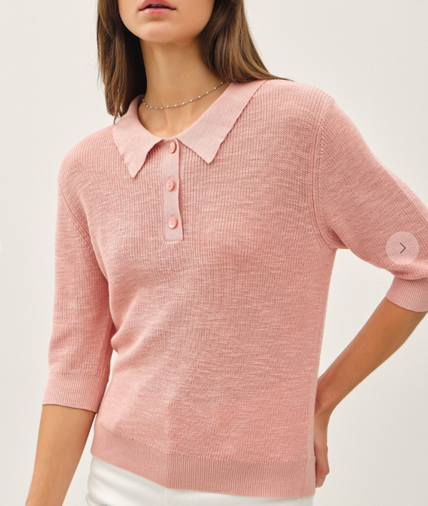 Collared Henley 1/2 Sleeve Sweater