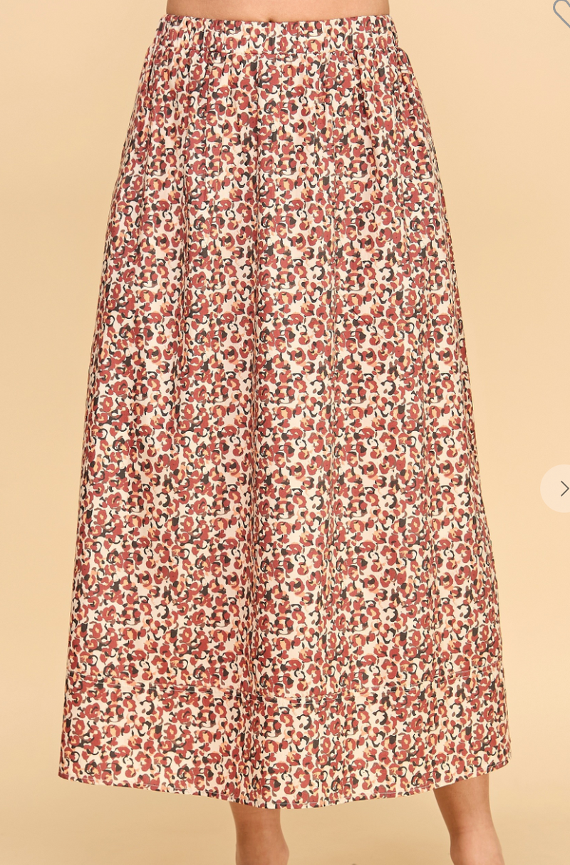Abstract Floral Print Relaxed A Line Midi Skirt
