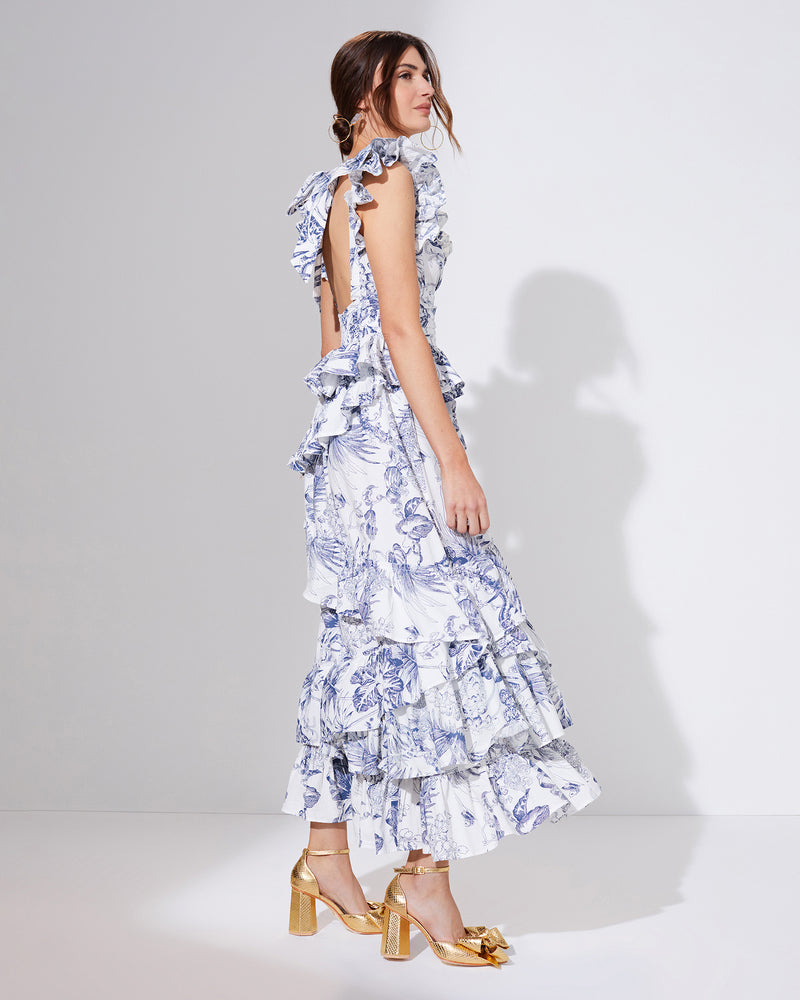 SHEIN Modely Frill Shirred Layered Hem Bardot A-line Dress | SHEIN