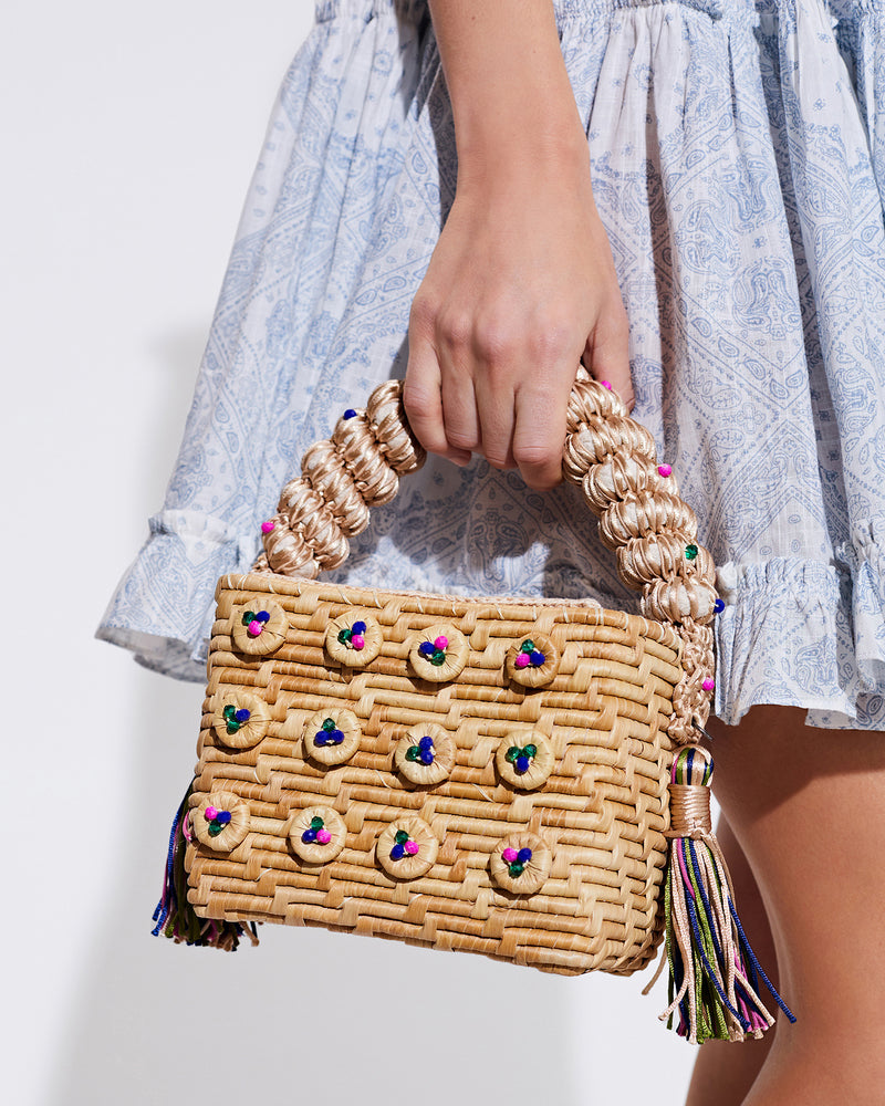 Top Handle Straw Color Pop Bag