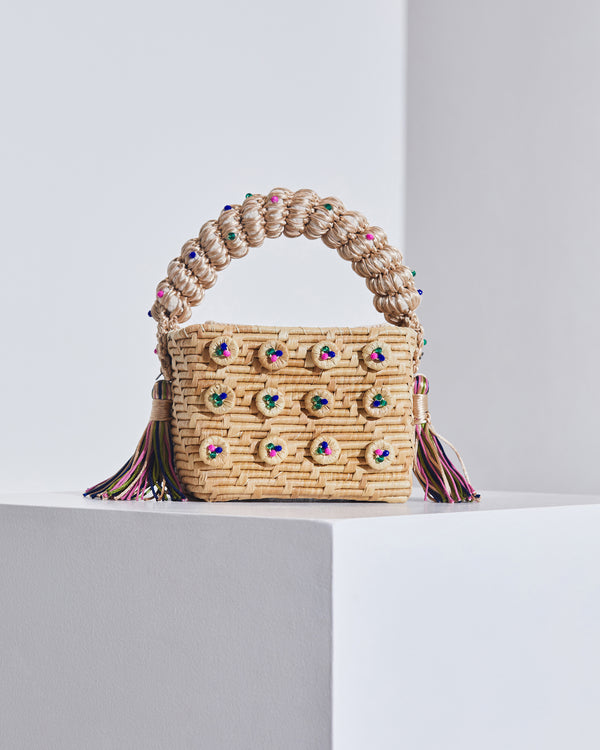 Top Handle Straw Color Pop Bag