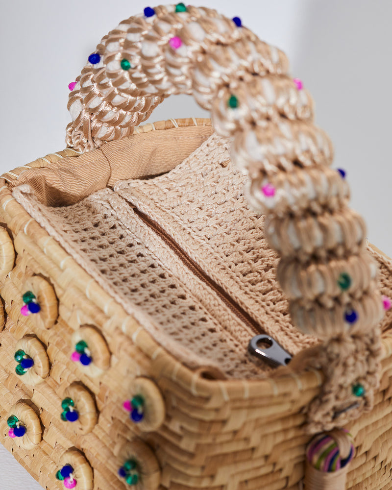 Top Handle Straw Color Pop Bag