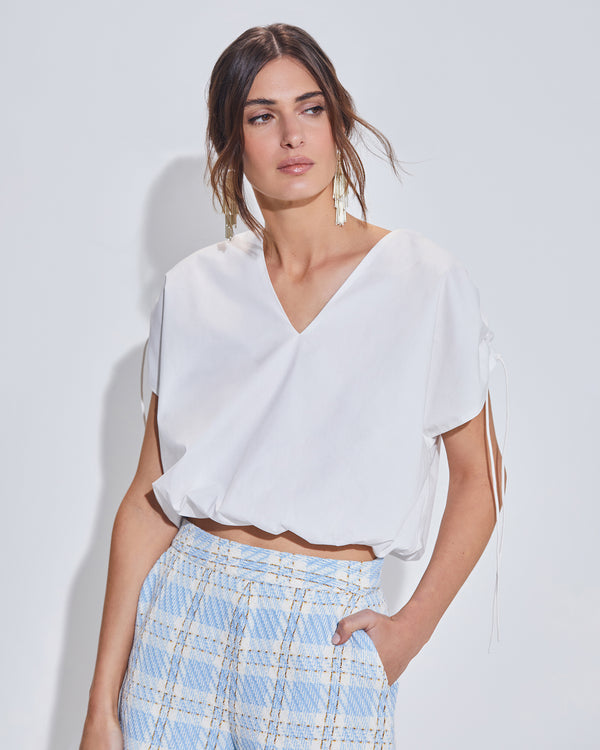 Ruched Shoulder Blouson Top
