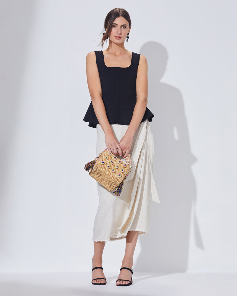 Top Handle Straw Color Pop Bag