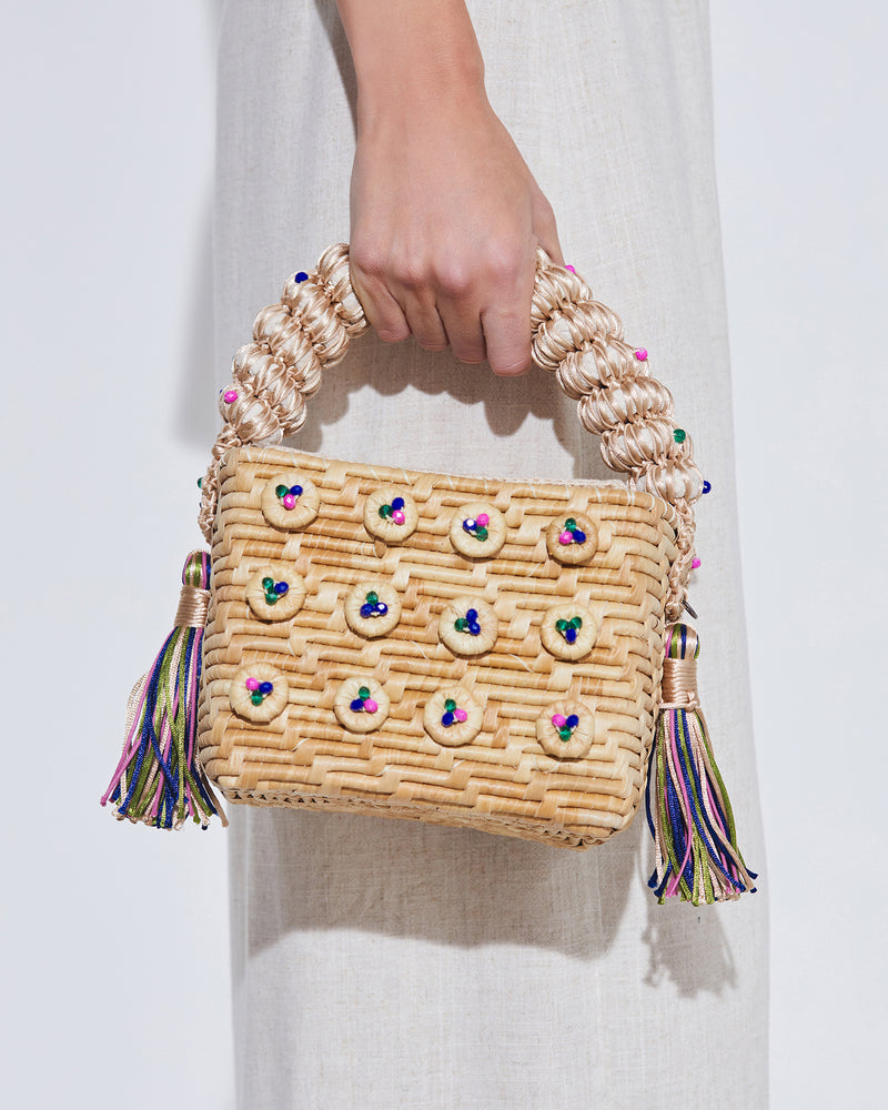 Top Handle Straw Color Pop Bag