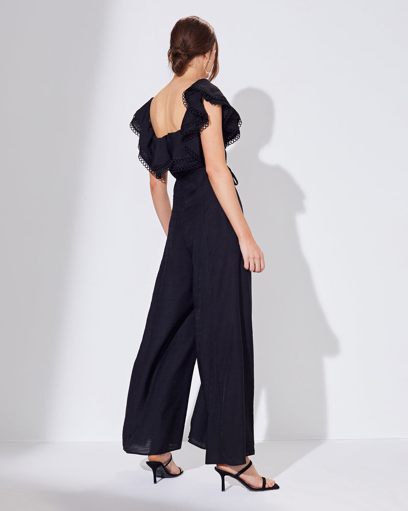 Crochet Trim Ruffle Jumpsuit