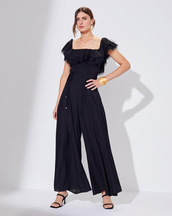 Crochet Trim Ruffle Jumpsuit