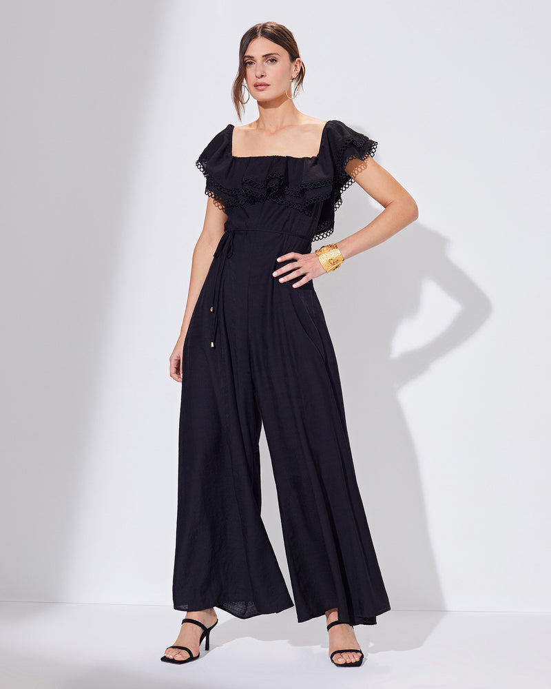 Crochet Trim Ruffle Jumpsuit