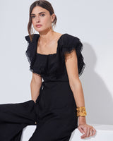 Crochet Trim Ruffle Jumpsuit