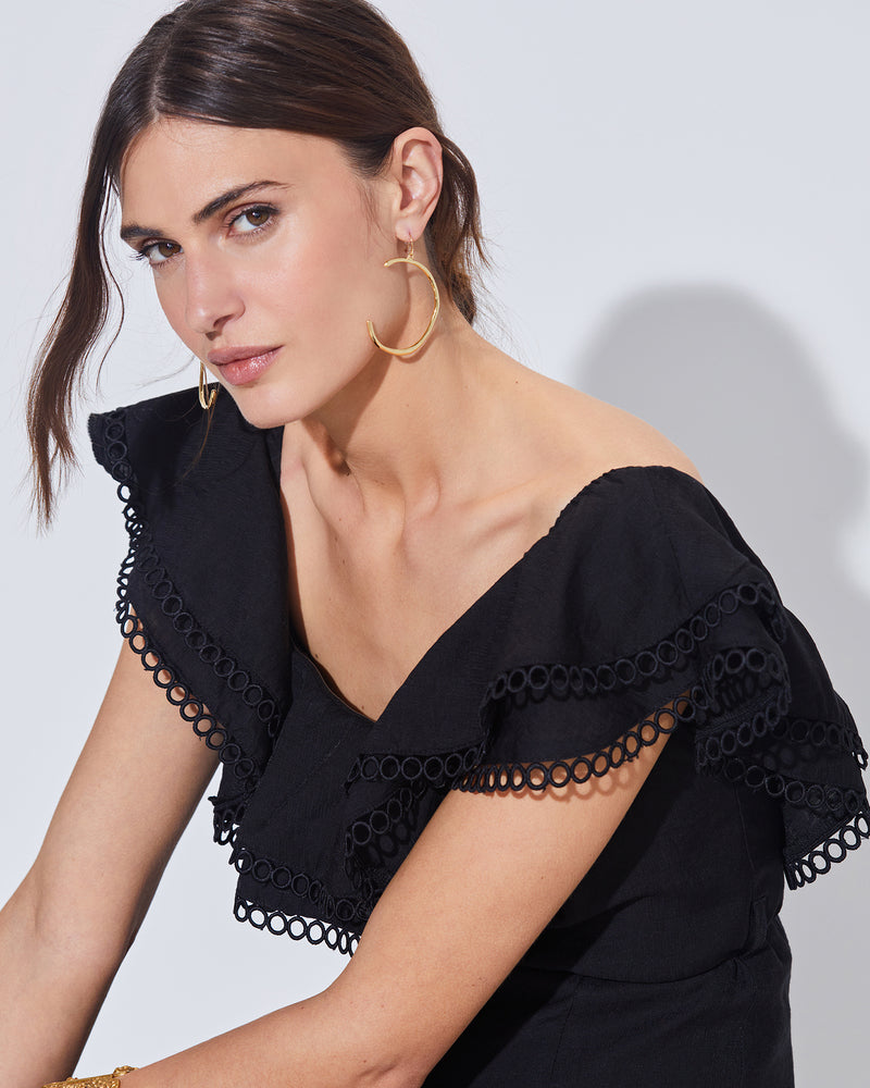 Crochet Trim Ruffle Jumpsuit