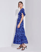 Ruffled Open Back Printed Midi Dress