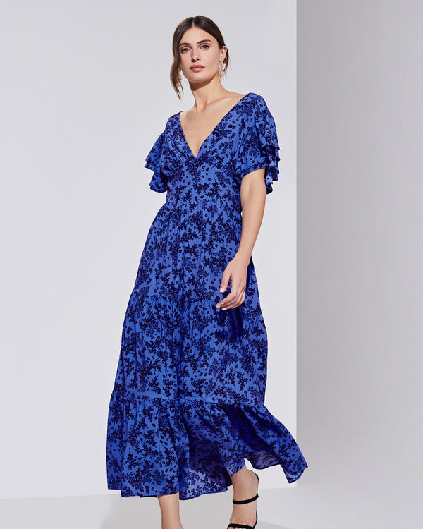 Ruffled Open Back Printed Midi Dress