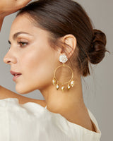 Pearl Floral Tassle Hoop Earrings