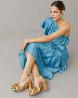 Metallic Ankle Strap Bow Pump