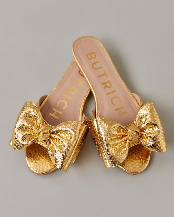Metallic Bow Slide Sandal
