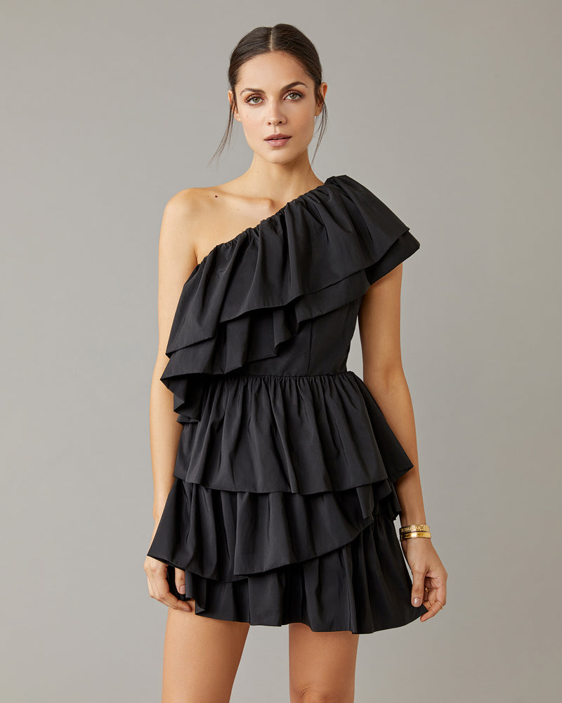 One Shoulder Ruffled Mini Dress