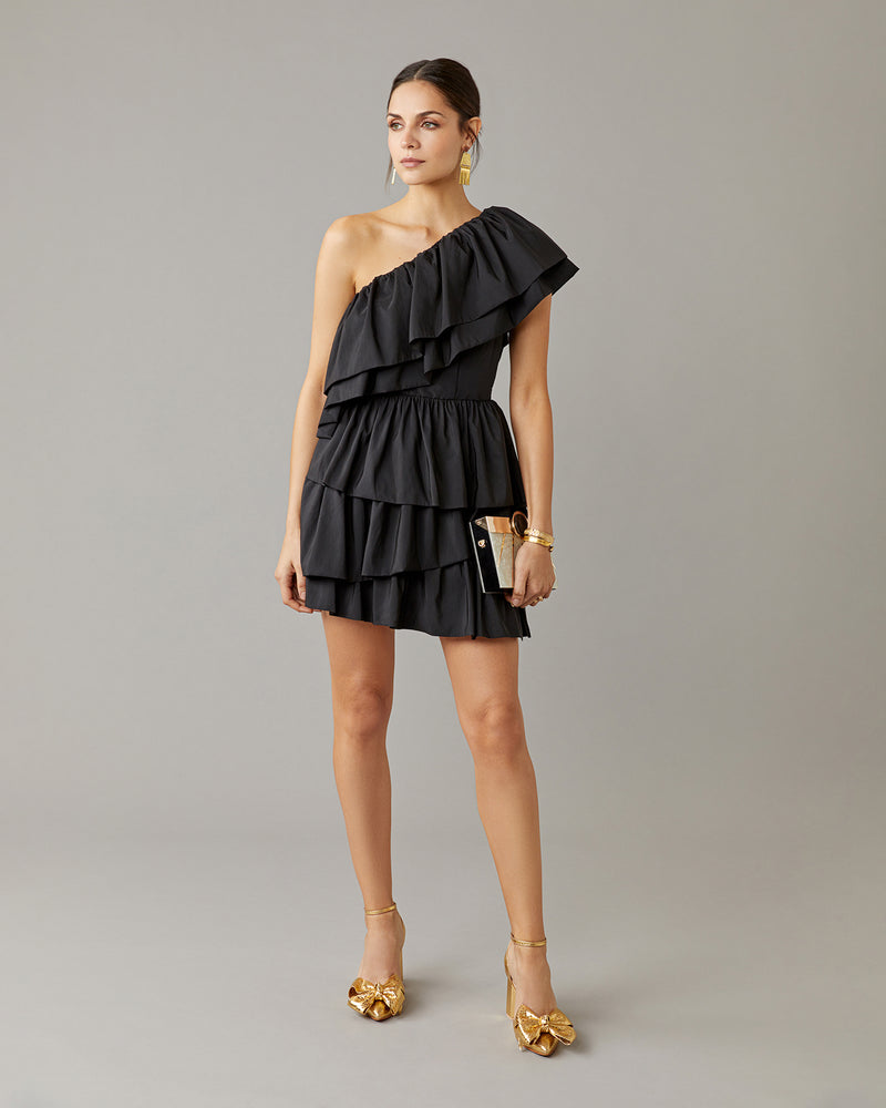 One Shoulder Ruffled Mini Dress