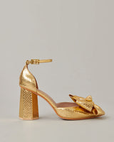 Metallic Ankle Strap Bow Pump