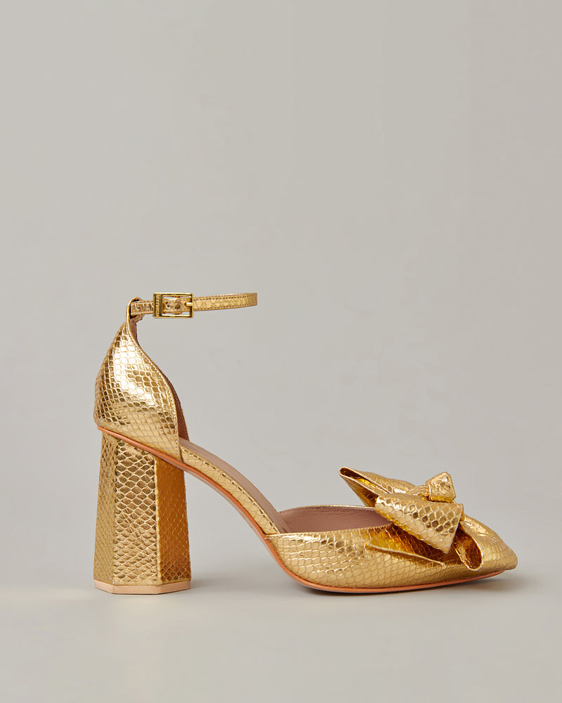 Metallic Ankle Strap Bow Pump