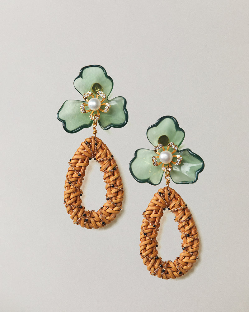 Natural Floral & Rattan Drop Earrings