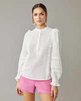 Ruffle Trim Eyelet Lace Blouse
