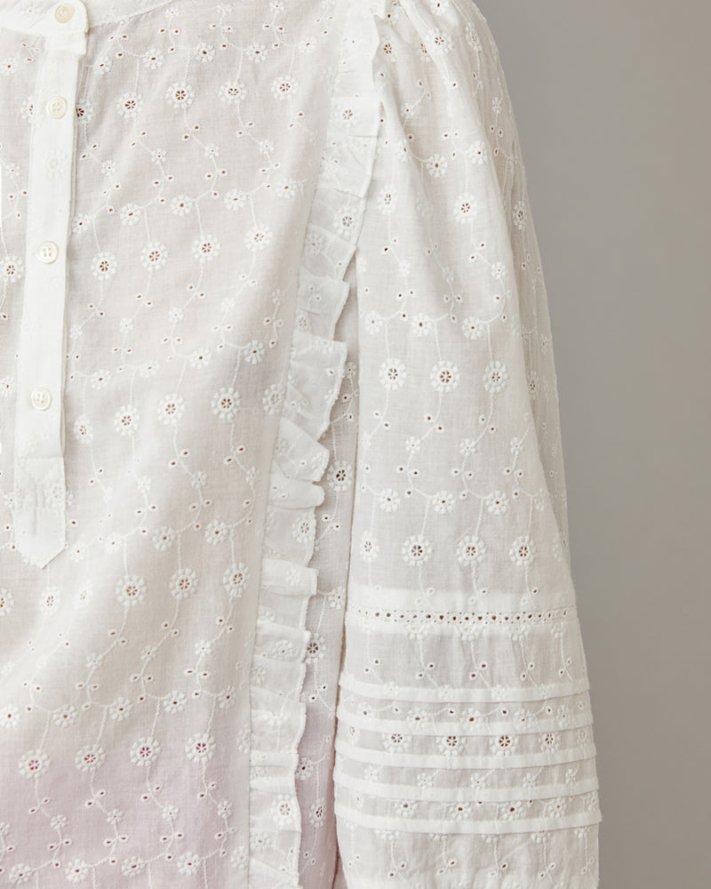 Ruffle Trim Eyelet Lace Blouse