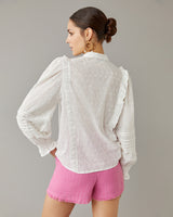 Ruffle Trim Eyelet Lace Blouse