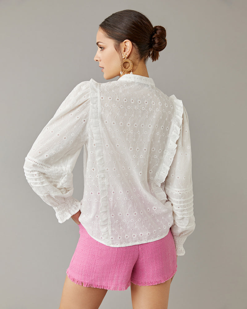 Ruffle Trim Eyelet Lace Blouse