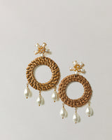 Pearl Drop Rattan Hoop Earrings