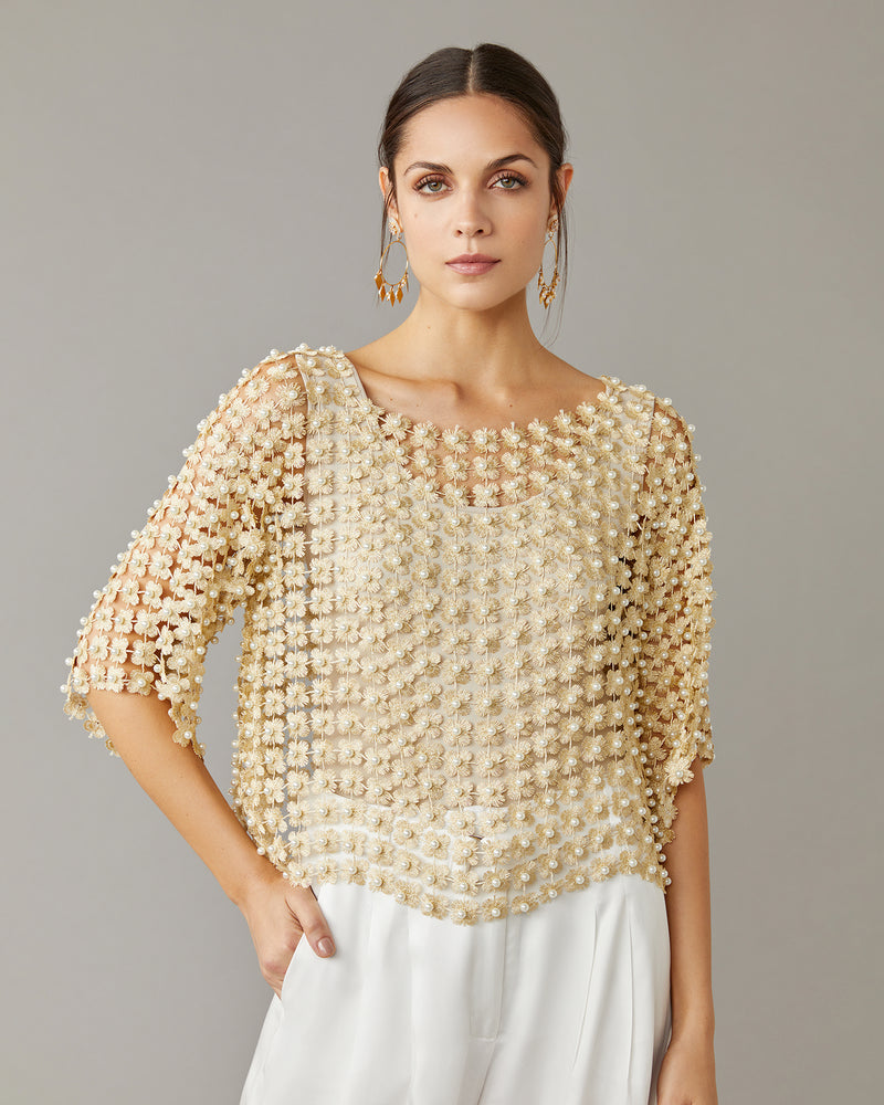 Pearl Detail Crochet Top