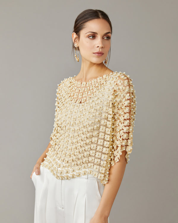 Pearl Detail Crochet Top