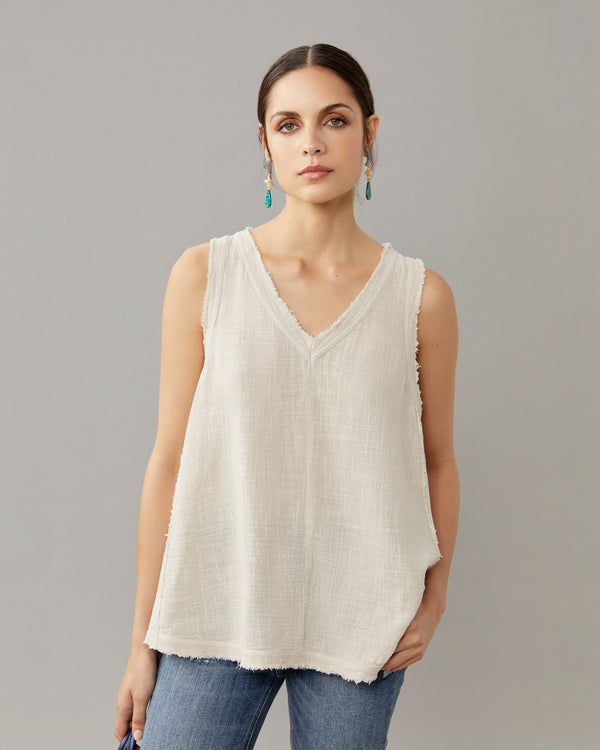 Raw Hem Cotton Gauze Tank