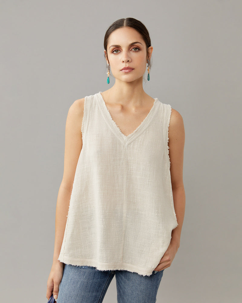 Raw Hem Cotton Gauze Tank